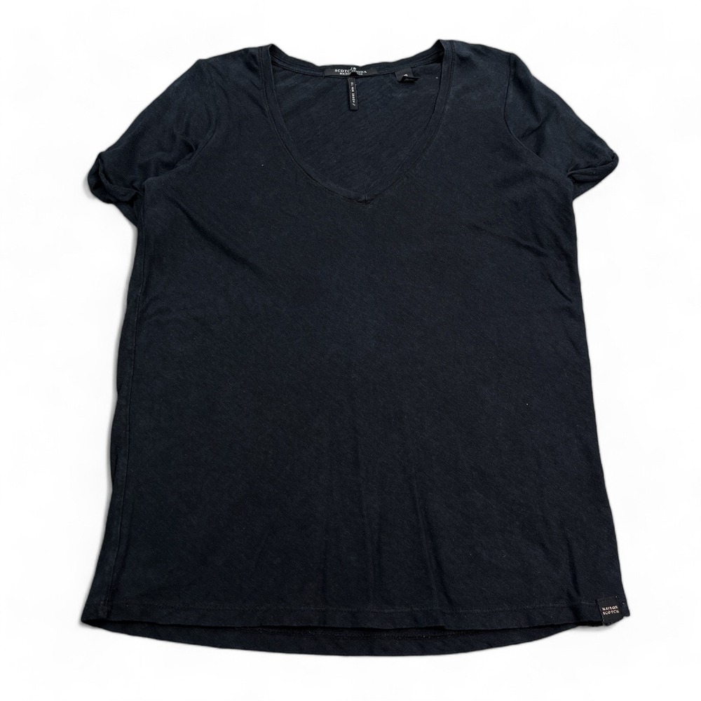 Scotch Soda J Adore Mon Tee Shirt Top Womens Size Small Black V Neck‎ Casual
